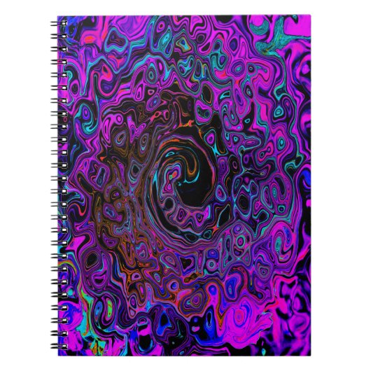 Trippy Black en Magenta Retro Liquid Swirl Notitieboek (Voorkant)