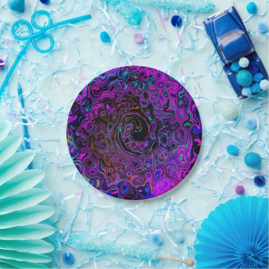 Trippy Black en Magenta Retro Liquid Swirl Papieren Bordje (Feest)