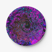 Trippy Black en Magenta Retro Liquid Swirl Papieren Bordje (Voorkant)