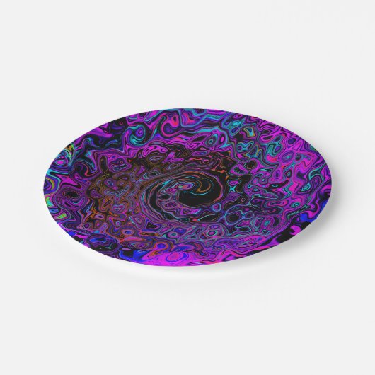 Trippy Black en Magenta Retro Liquid Swirl Papieren Bordje (Gekanteld)
