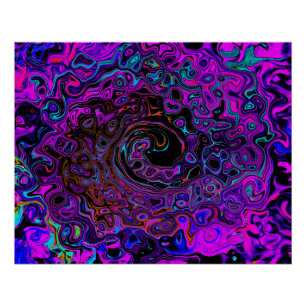 Trippy Black en Magenta Retro Liquid Swirl Perfect Poster