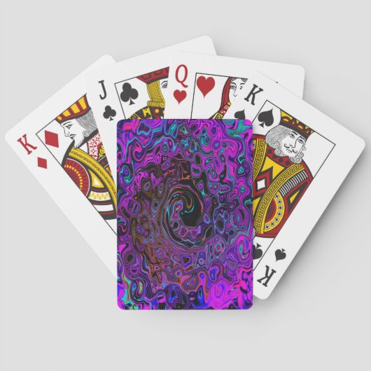 Trippy Black en Magenta Retro Liquid Swirl Pokerkaarten (Achterkant)