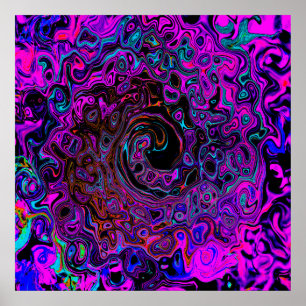 Trippy Black en Magenta Retro Liquid Swirl Poster