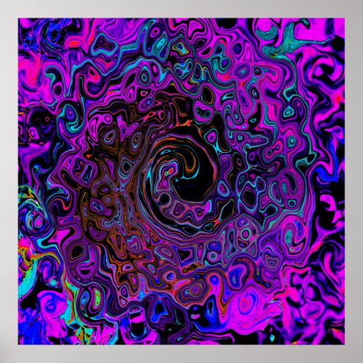 Trippy Black en Magenta Retro Liquid Swirl Poster (Voorkant)