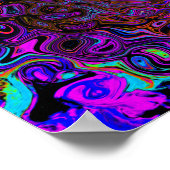 Trippy Black en Magenta Retro Liquid Swirl Poster (Hoek)