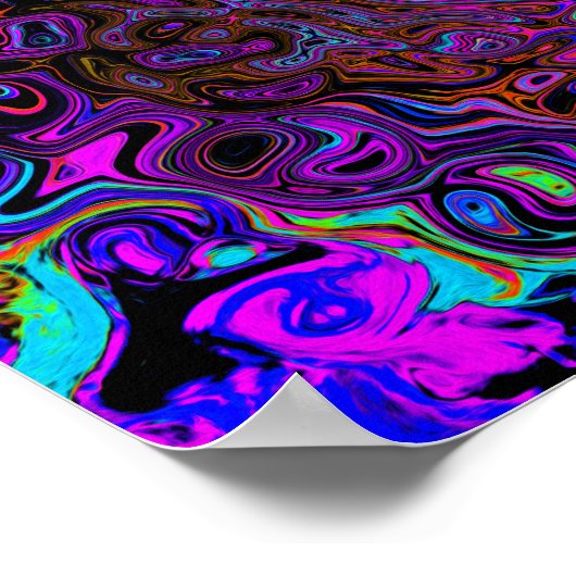 Trippy Black en Magenta Retro Liquid Swirl Poster (Hoek)
