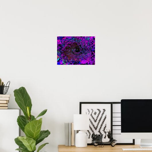 Trippy Black en Magenta Retro Liquid Swirl Poster (Thuiskantoor)