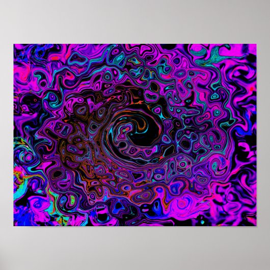 Trippy Black en Magenta Retro Liquid Swirl Poster (Voorkant)