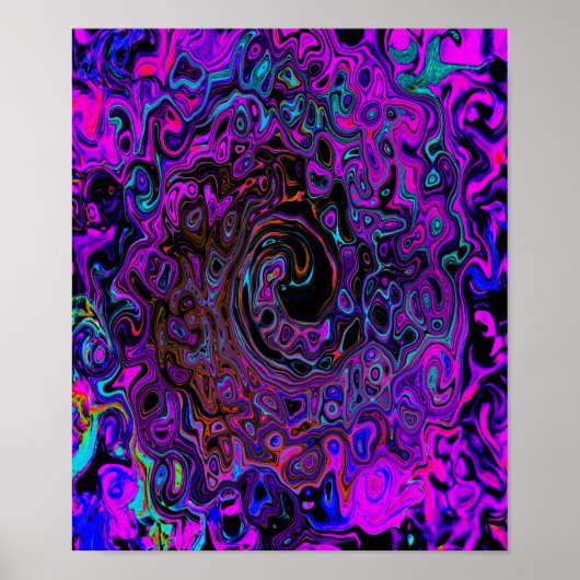 Trippy Black en Magenta Retro Liquid Swirl Poster (Voorkant)