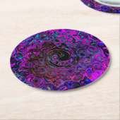 Trippy Black en Magenta Retro Liquid Swirl Ronde Kartonnen Onderzetter (Gebogen)