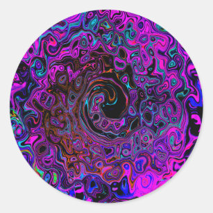 Trippy Black en Magenta Retro Liquid Swirl Ronde Sticker