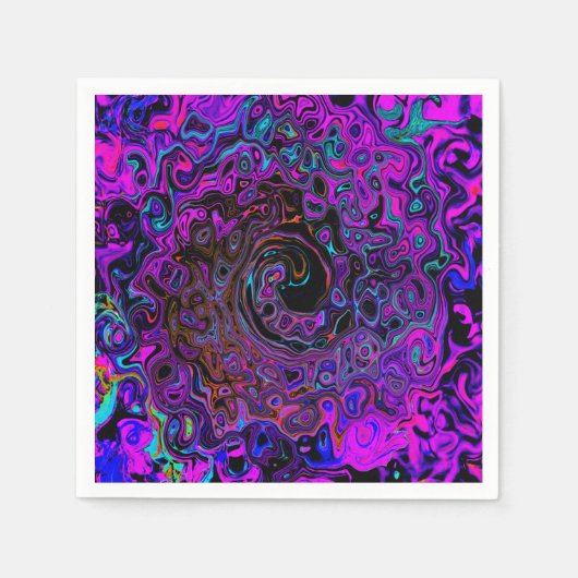 Trippy Black en Magenta Retro Liquid Swirl Servet (Voorkant)