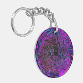 Trippy Black en Magenta Retro Liquid Swirl Sleutelhanger (Voorkant Links)