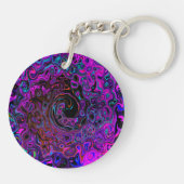 Trippy Black en Magenta Retro Liquid Swirl Sleutelhanger (Achterkant)