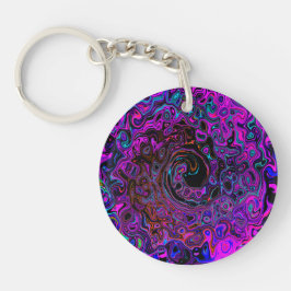 Trippy Black en Magenta Retro Liquid Swirl Sleutelhanger