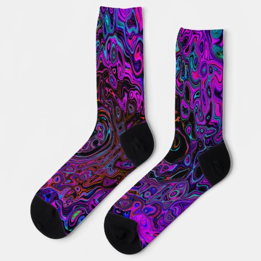 Trippy Black en Magenta Retro Liquid Swirl Sokken (Links)