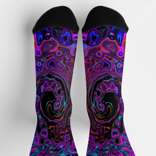 Trippy Black en Magenta Retro Liquid Swirl Sokken (Top)