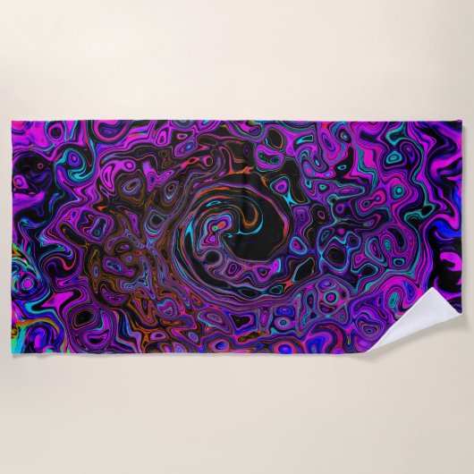 Trippy Black en Magenta Retro Liquid Swirl Strandlaken (Voorkant)