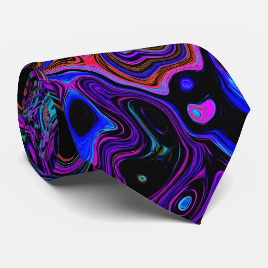 Trippy Black en Magenta Retro Liquid Swirl Stropdas (Opgerold)