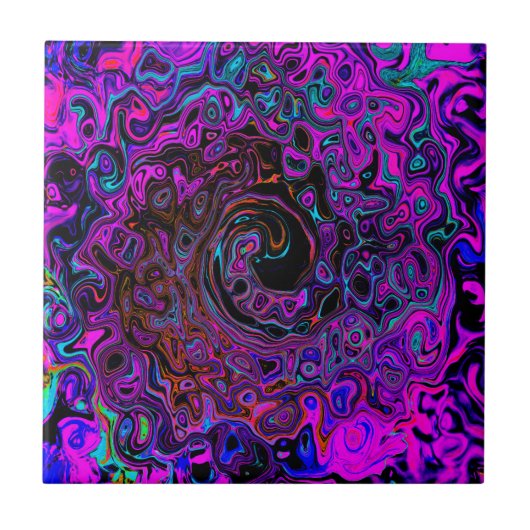 Trippy Black en Magenta Retro Liquid Swirl Tegeltje (Voorkant)