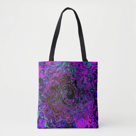 Trippy Black en Magenta Retro Liquid Swirl Tote Bag (Voorkant)