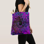Trippy Black en Magenta Retro Liquid Swirl Tote Bag (Dichtbij)