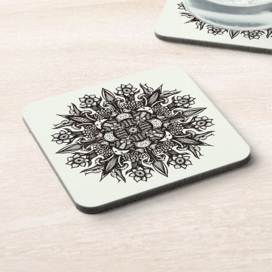 Trippy Black en white cool psychedelic mandala Bier Onderzetter (Linkerzijde)