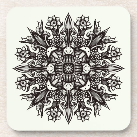 Trippy Black en white cool psychedelic mandala Bier Onderzetter (Voorkant)