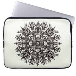 Trippy Black en white cool psychedelic mandala Laptop Sleeve