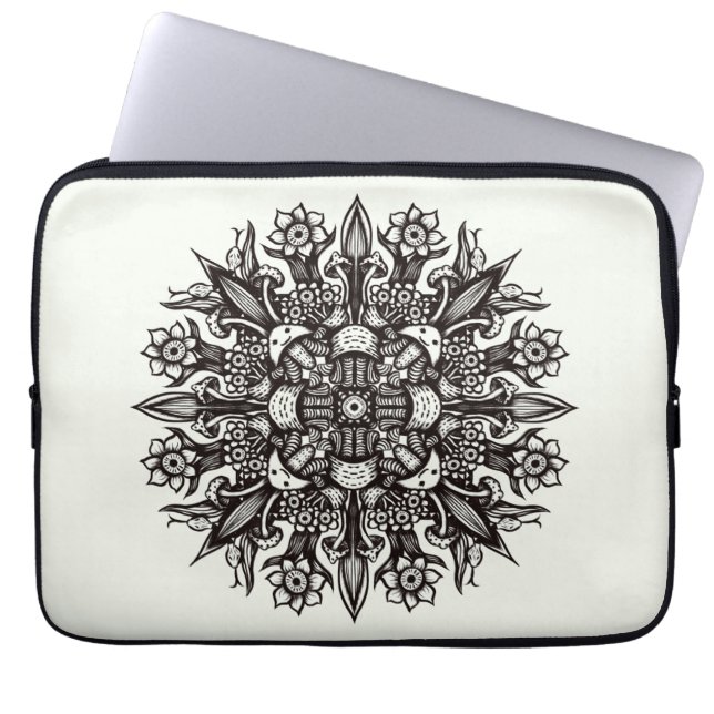Trippy Black en white cool psychedelic mandala Laptop Sleeve (Voorkant)