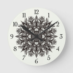 Trippy Black en white cool psychedelic mandala Ronde Klok