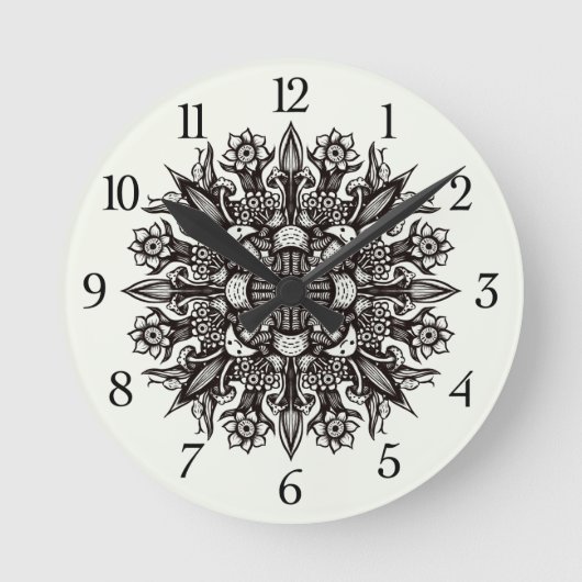 Trippy Black en white cool psychedelic mandala Ronde Klok (Voorkant)