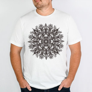 Trippy Black en white cool psychedelic mandala T-shirt