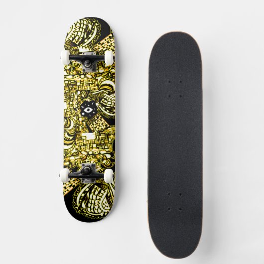 Trippy Black Gold Doodle Persoonlijk Skateboard (Voorkant)