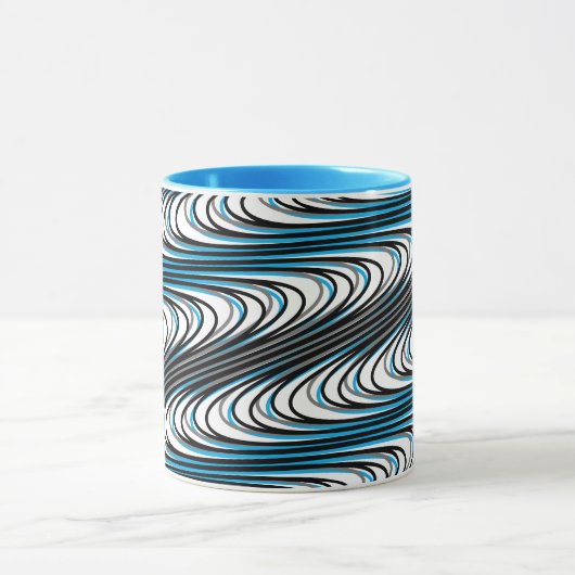Trippy Black White Blue Wavy Stripes Abstract Cool Mok (Midden)