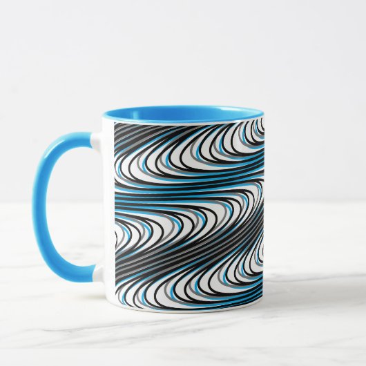 Trippy Black White Blue Wavy Stripes Abstract Cool Mok (Links)