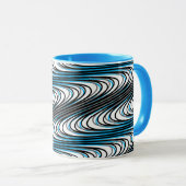 Trippy Black White Blue Wavy Stripes Abstract Cool Mok (Voorkant rechts)