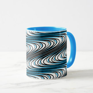 Trippy Black White Blue Wavy Stripes Abstract Cool Mok