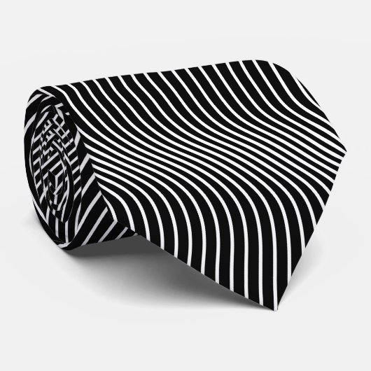 Trippy Black & White Wavy Stripes Cool Psychedelic Stropdas (Opgerold)