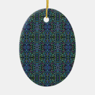 Trippy Blue Green Quilt Geometric Keramisch Ornament