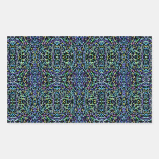 Trippy Blue Green Quilt Geometric Rechthoekige Sticker (Voorkant)