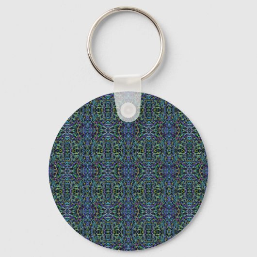 Trippy Blue Green Quilt Geometric Sleutelhanger (Voorkant)