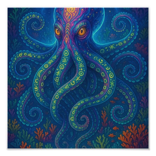 Trippy Blue Octopus Foto Afdruk (Voorkant)