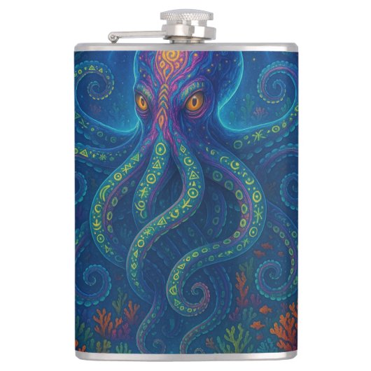 Trippy Blue Octopus Heupfles (Voorkant)