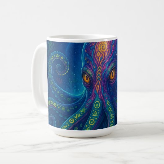 Trippy Blue Octopus Koffiemok (Voorkant links)