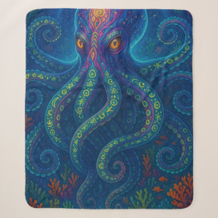 Trippy Blue Octopus Sherpa Deken
