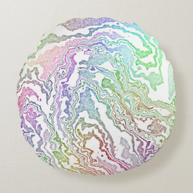 Trippy Boho Marbled Kleurrijke Regenboog Abstract Rond Kussen (Voorkant)