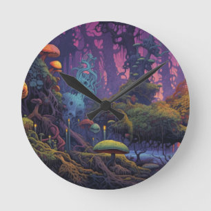 Trippy bos met vreemde ronde klok