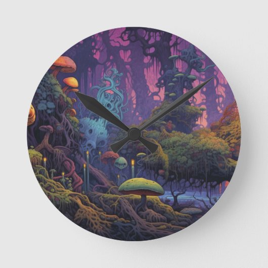 Trippy bos met vreemde ronde klok (Voorkant)