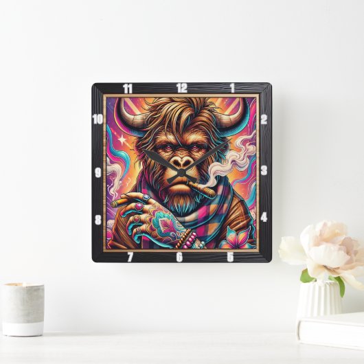 Trippy Buffalo Psychedelic Vierkante Klok (Huis)